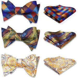 Bow Ties for Men 3pcs Mixed Self-Tie Bow tie and Pocket Square Set